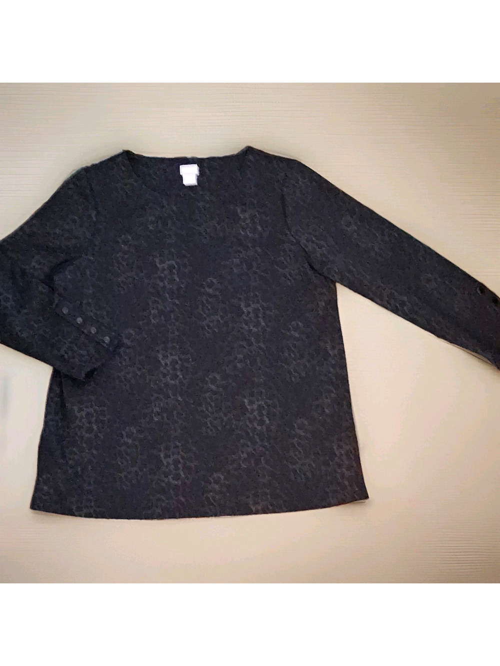 Chico's Womens Top 2P Petites Black Gray Leopard Print Long Sleeve Knit